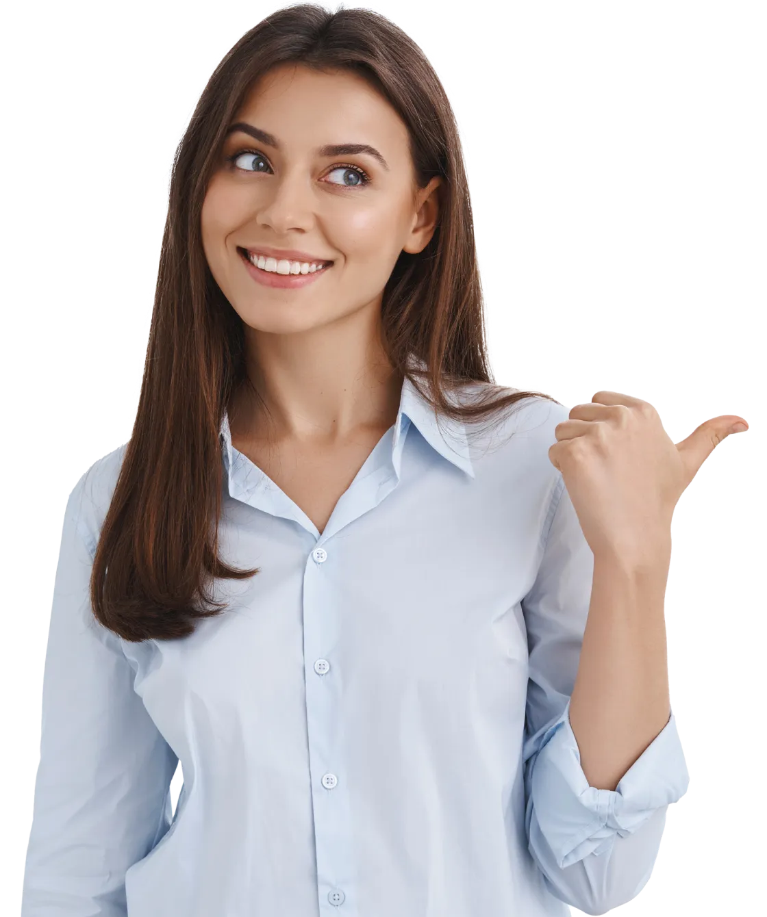 Asesora de Luxsonic.pe señalando hacia testimonios de clientes satisfechos en Lima.